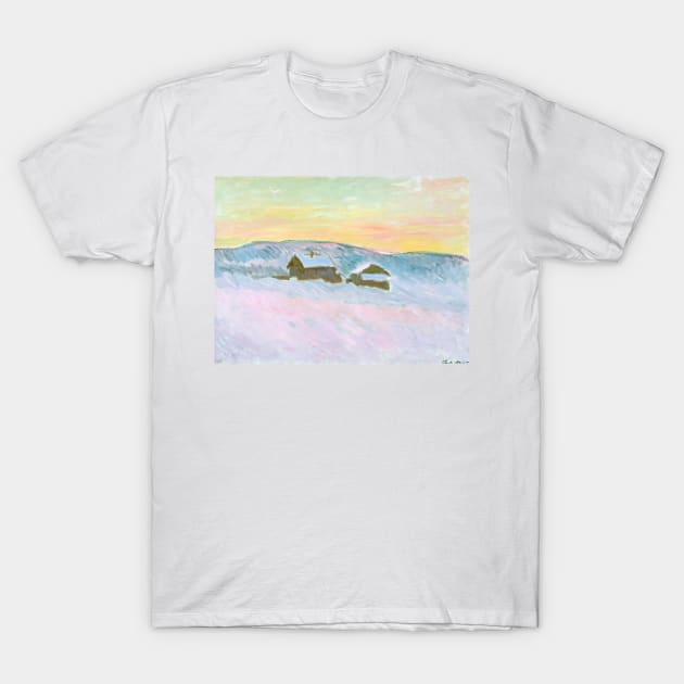 Landscape of Norway - The Blue Houses by Claude Monet T-Shirt by Classic Art Stall